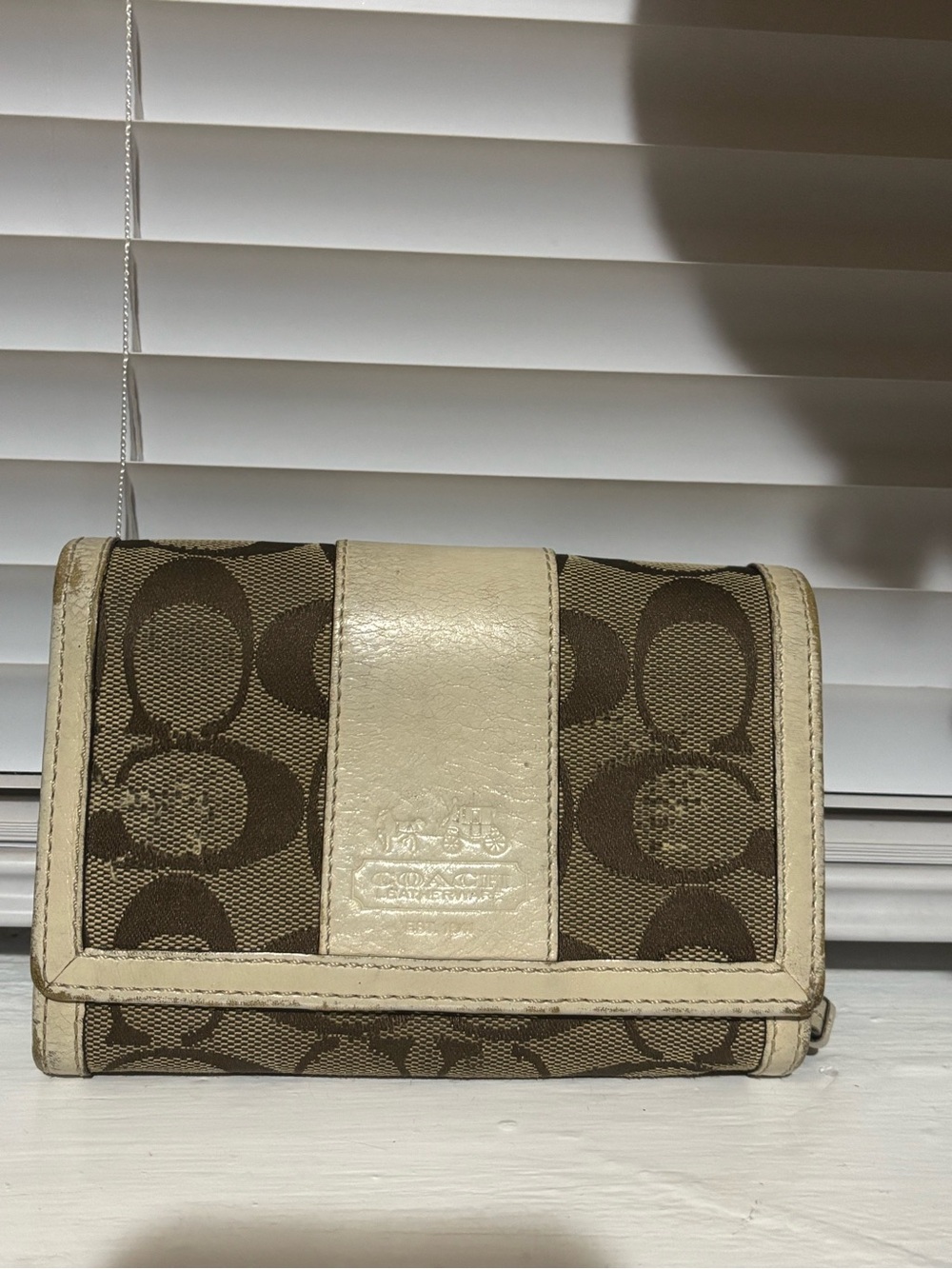 Coach Brown Signature Canvas Wallet with Cream Trim